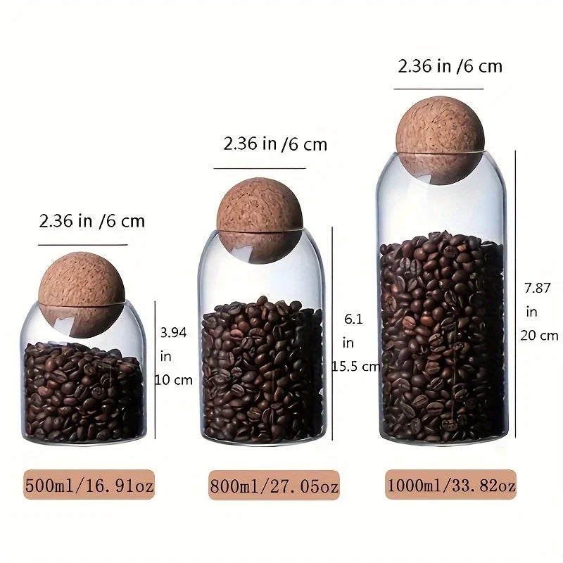 3Pcs/Set Glass Storage Jar with Ball Cork Lid, Clear Glass Canisters with Cork Ball, Cute Decorative round Glass Bottles with Ai