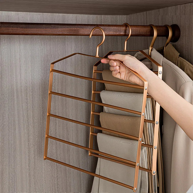 1Pc 5 in 1 Pant Hanger for Clothes Hanging Rack Multi-Layer Shelves Closet Storage Organizer Aluminum Alloy Trouser Towel Hanger
