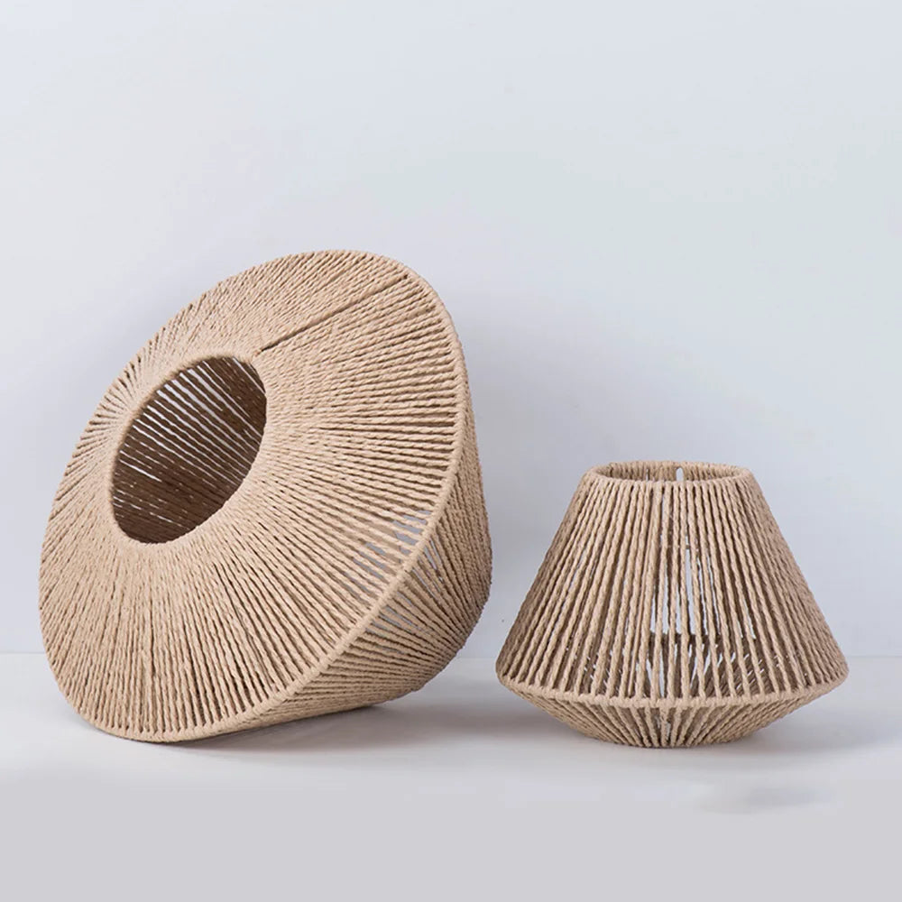 1Pc Rattan Lamp Geometric Shade Light Cover Chandelier Hanging Wicker Woven Fixture Rustic Decorative Weave Basket