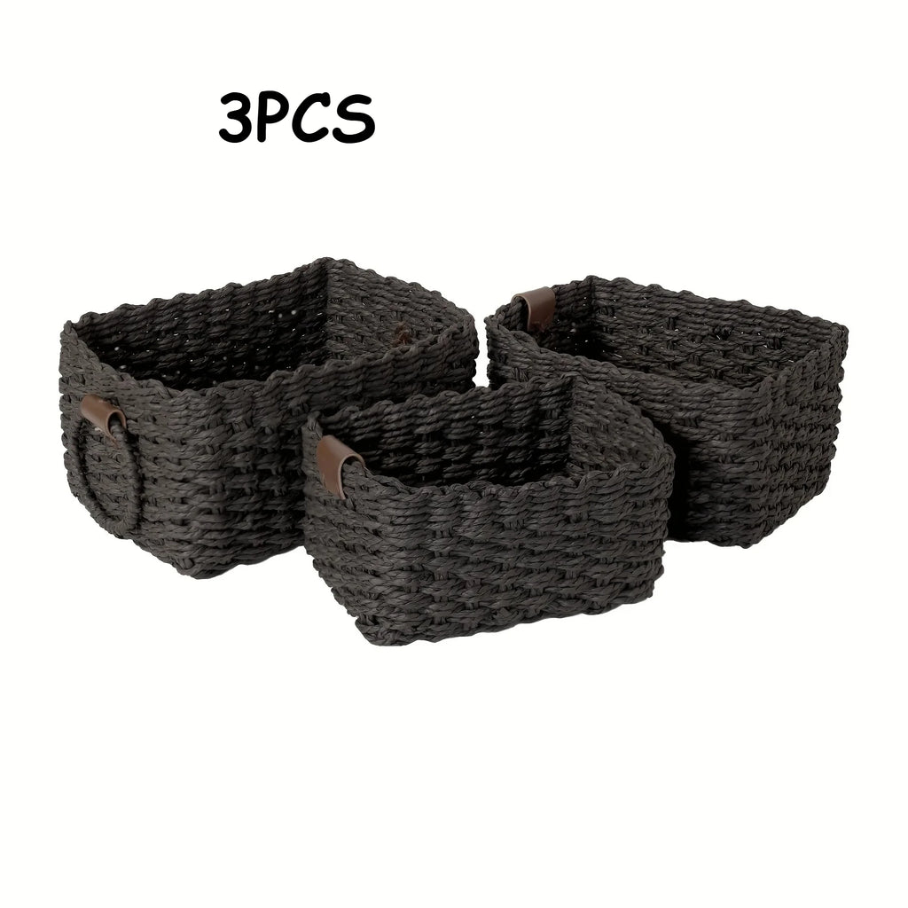 3Pcs/1Pc Woven Storage Basket, Paper Rope Storage Basket with Handle Small Woven Basket for Organising Decorated Gift Basket