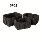 3Pcs/1Pc Woven Storage Basket, Paper Rope Storage Basket with Handle Small Woven Basket for Organising Decorated Gift Basket