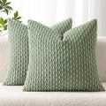 Spring Decorative Throw Pillow Covers Farmhouse Boho Home Decor Striped Corduroy Square Pillowcases 20 X 20 Inch Green