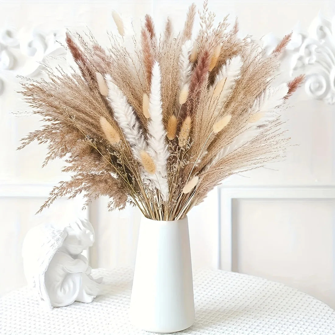 80PCS Natural Dried Flowers Bouquet Pampas Grass Bunny Tail Grass Boho Home Wedding Decor Reeds Eucalyptus Floral Arrangement