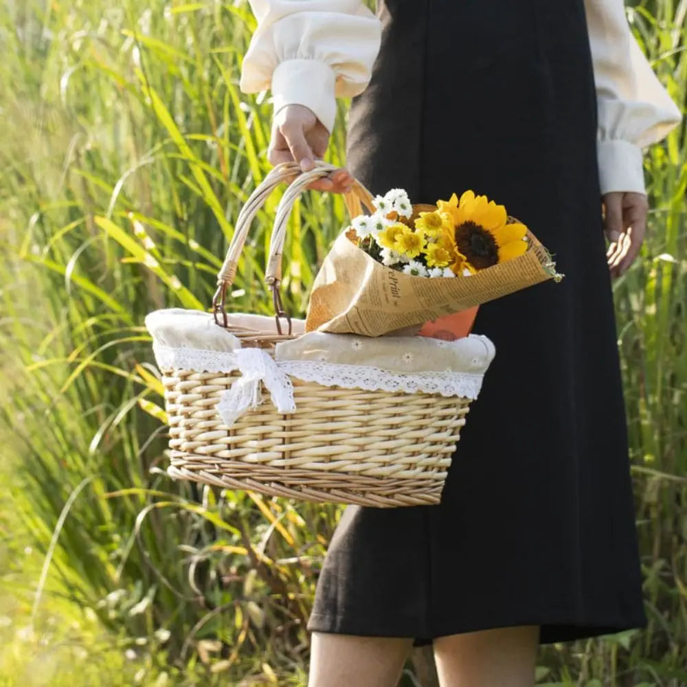 Oval Pastoral Willow Woven Toys Handwoven Storage Basket Fruit Basket Vegetable Basket Picnic Basket