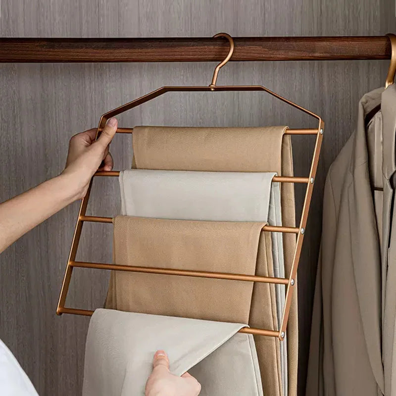 1Pc 5 in 1 Pant Hanger for Clothes Hanging Rack Multi-Layer Shelves Closet Storage Organizer Aluminum Alloy Trouser Towel Hanger