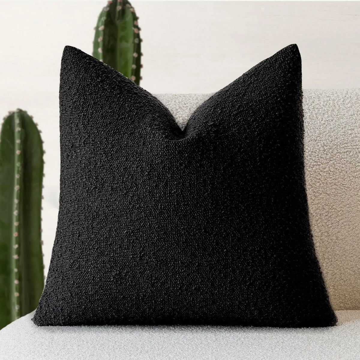 Solid Boucle Throw Pillow Cover Ivory Grey Camel Puffy Soft Design Cushion Cover Texture Couch Pillow Case Cozy 18X18" 45X45Cm