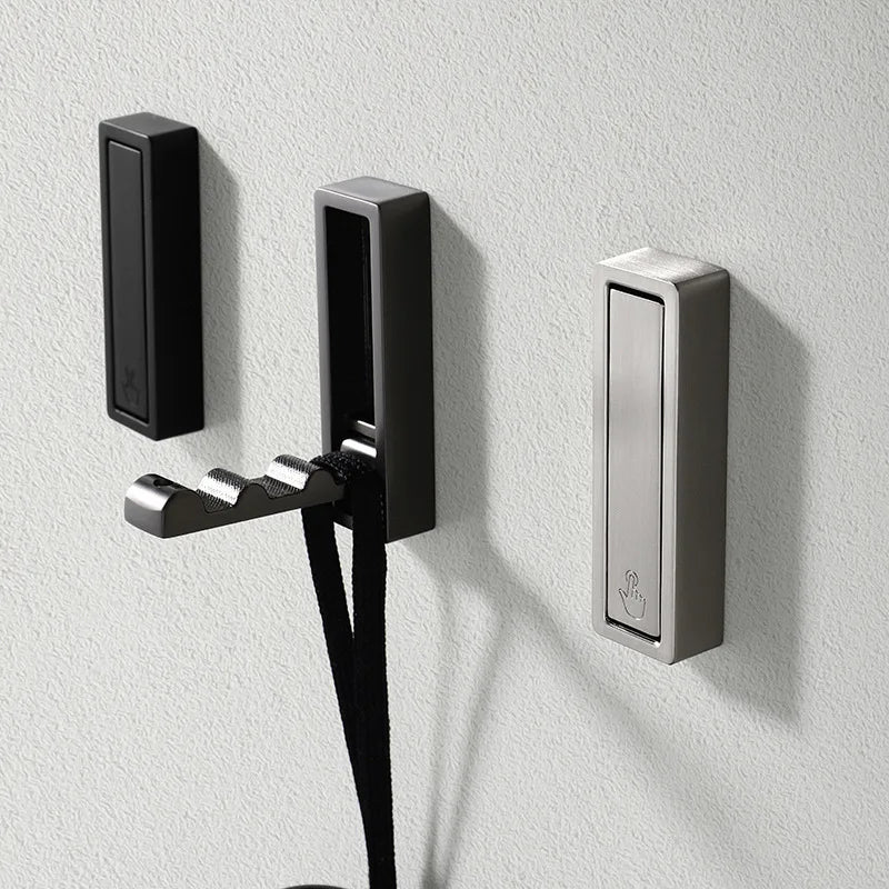 2/1Pcs Folding Wall Hook Hidden Robe Towel Coat Hook Stainless Steel Hook for Home Kitchen Bathroom Matte Black Towel Hanger