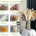 80PCS Natural Dried Flowers Bouquet Pampas Grass Bunny Tail Grass Boho Home Wedding Decor Reeds Eucalyptus Floral Arrangement