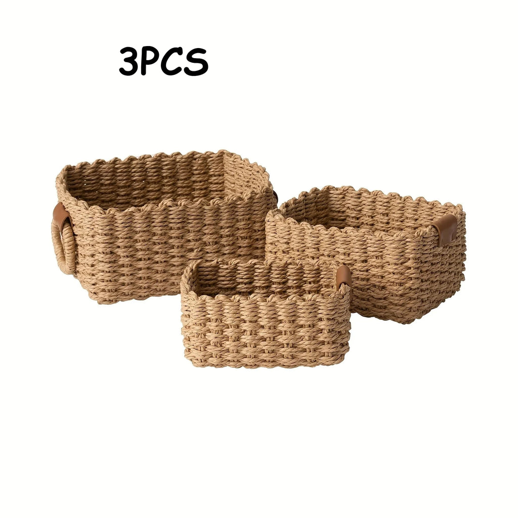 3Pcs/1Pc Woven Storage Basket, Paper Rope Storage Basket with Handle Small Woven Basket for Organising Decorated Gift Basket