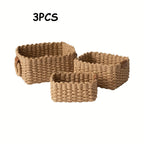 3Pcs/1Pc Woven Storage Basket, Paper Rope Storage Basket with Handle Small Woven Basket for Organising Decorated Gift Basket