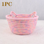 Cotton Thread Basket Woven Basket Storage Basket Desktop Storage Home Storage Suppliescat Ears round Storage Basket
