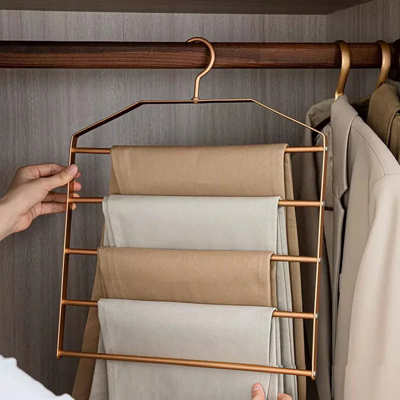1Pc 5 in 1 Pant Hanger for Clothes Hanging Rack Multi-Layer Shelves Closet Storage Organizer Aluminum Alloy Trouser Towel Hanger