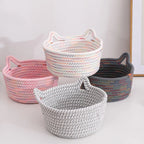 Cotton Thread Basket Woven Basket Storage Basket Desktop Storage Home Storage Suppliescat Ears round Storage Basket