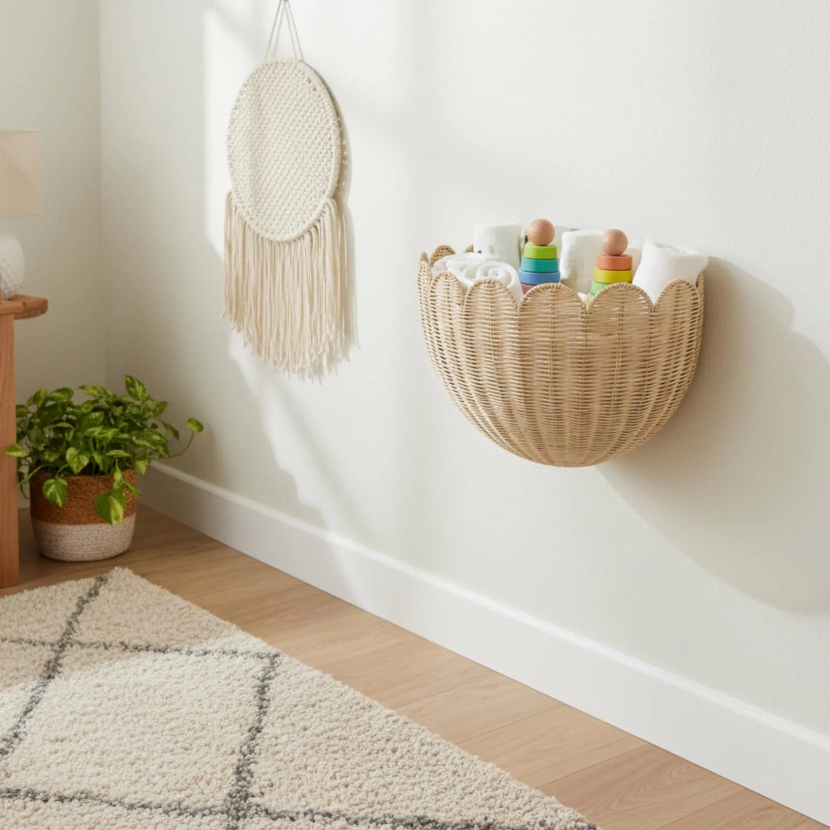 Handgeflochtener Wandkorb Aus Rattan, Individuelle Aufbewahrungsmöglichkeit Im Boho-Stil Fürs Kinderzimmer